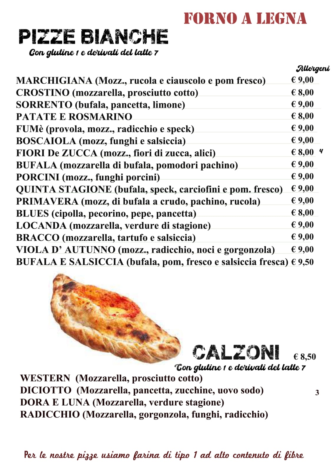 Menu Pizze Bianche Locanda Blues