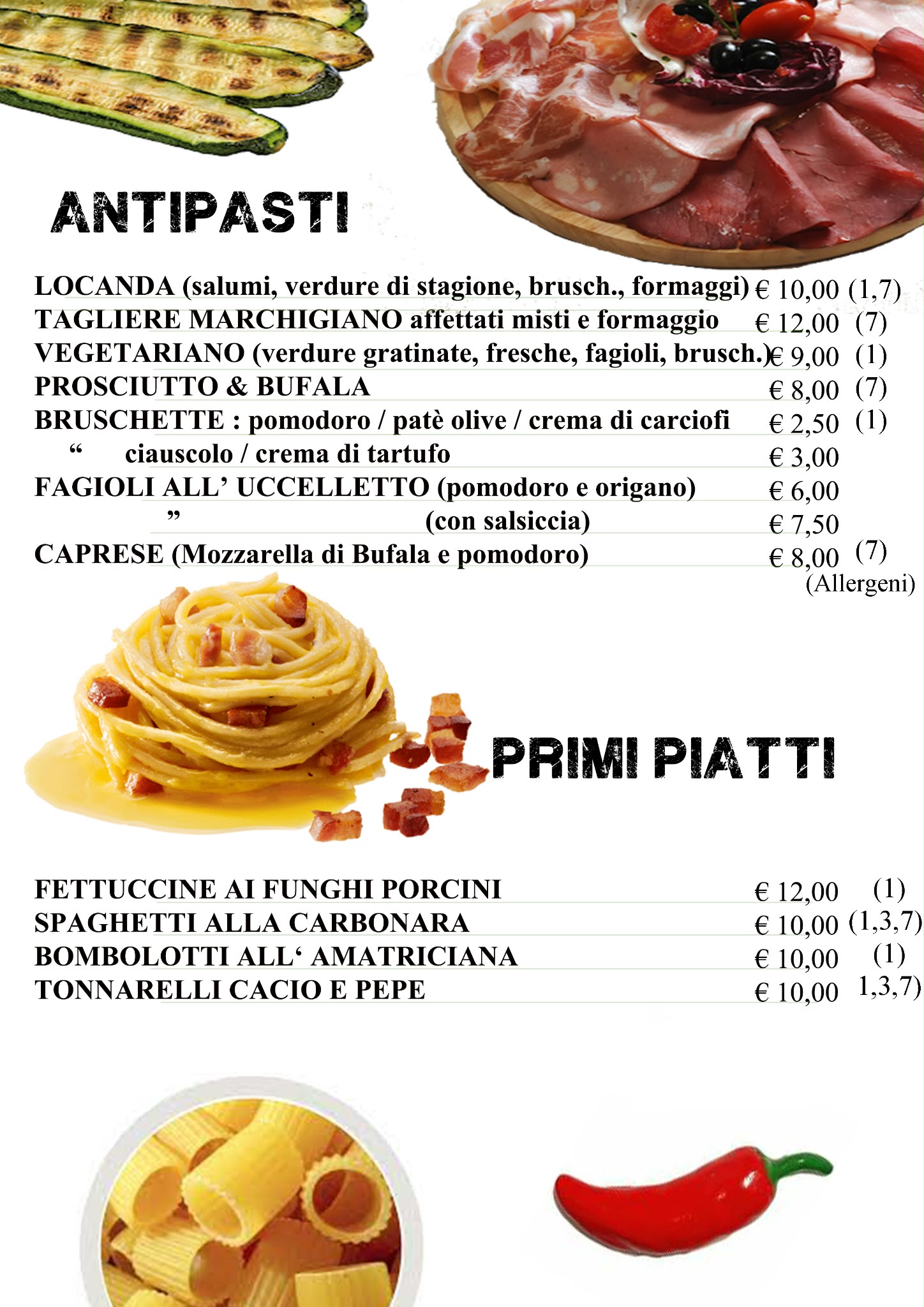 Menu Primi e Antipasti Locanda Blues